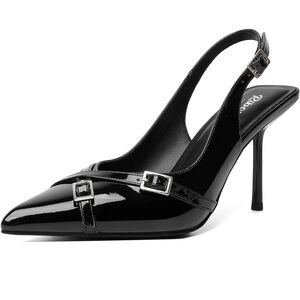 Chic Black Patent Leather Slingback Heels